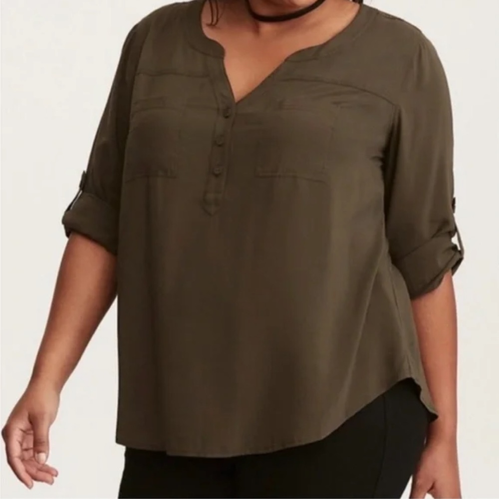 Olive Challis Pullover Blouse